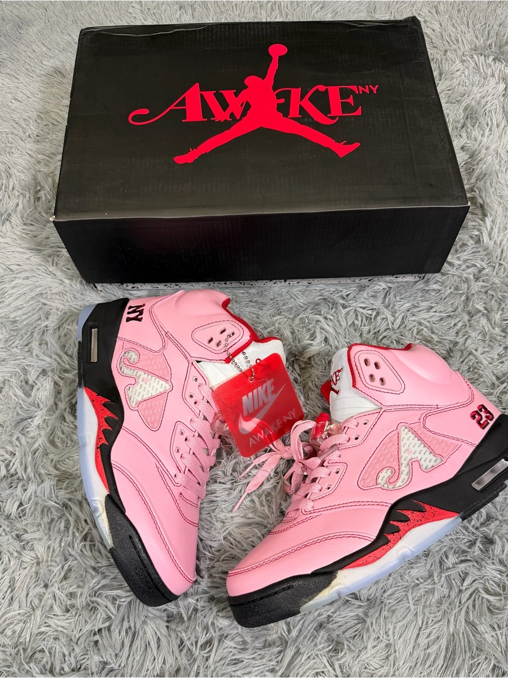 Jordan 5 Awake NY Pink and Black Heeled Boots